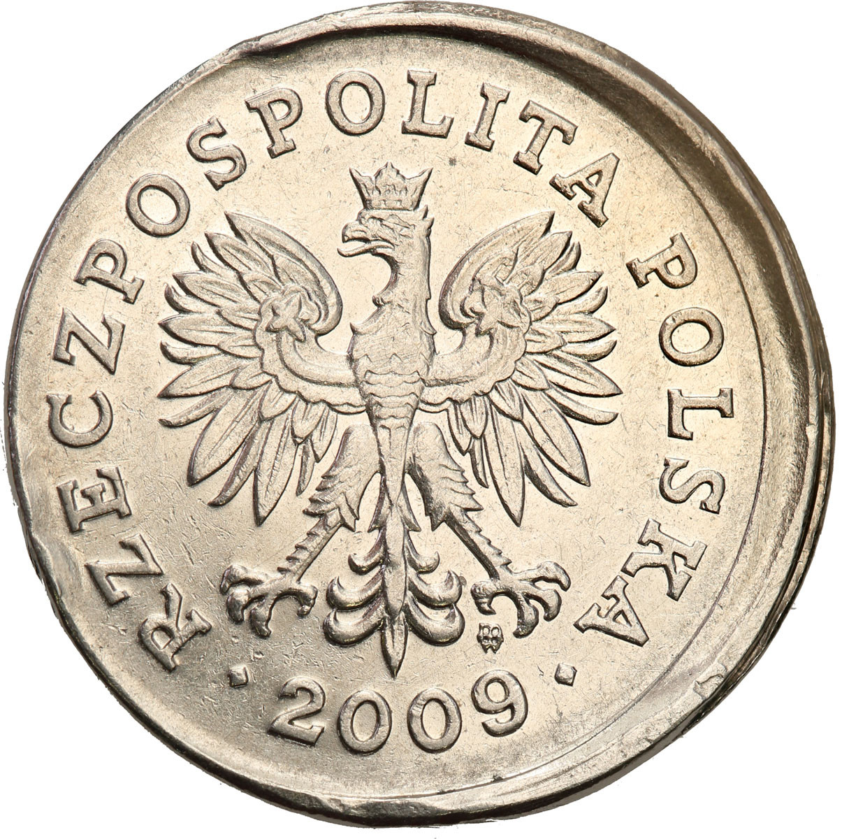III RP. 1 złoty 2009 przesunięty stempel - DESTRUKT